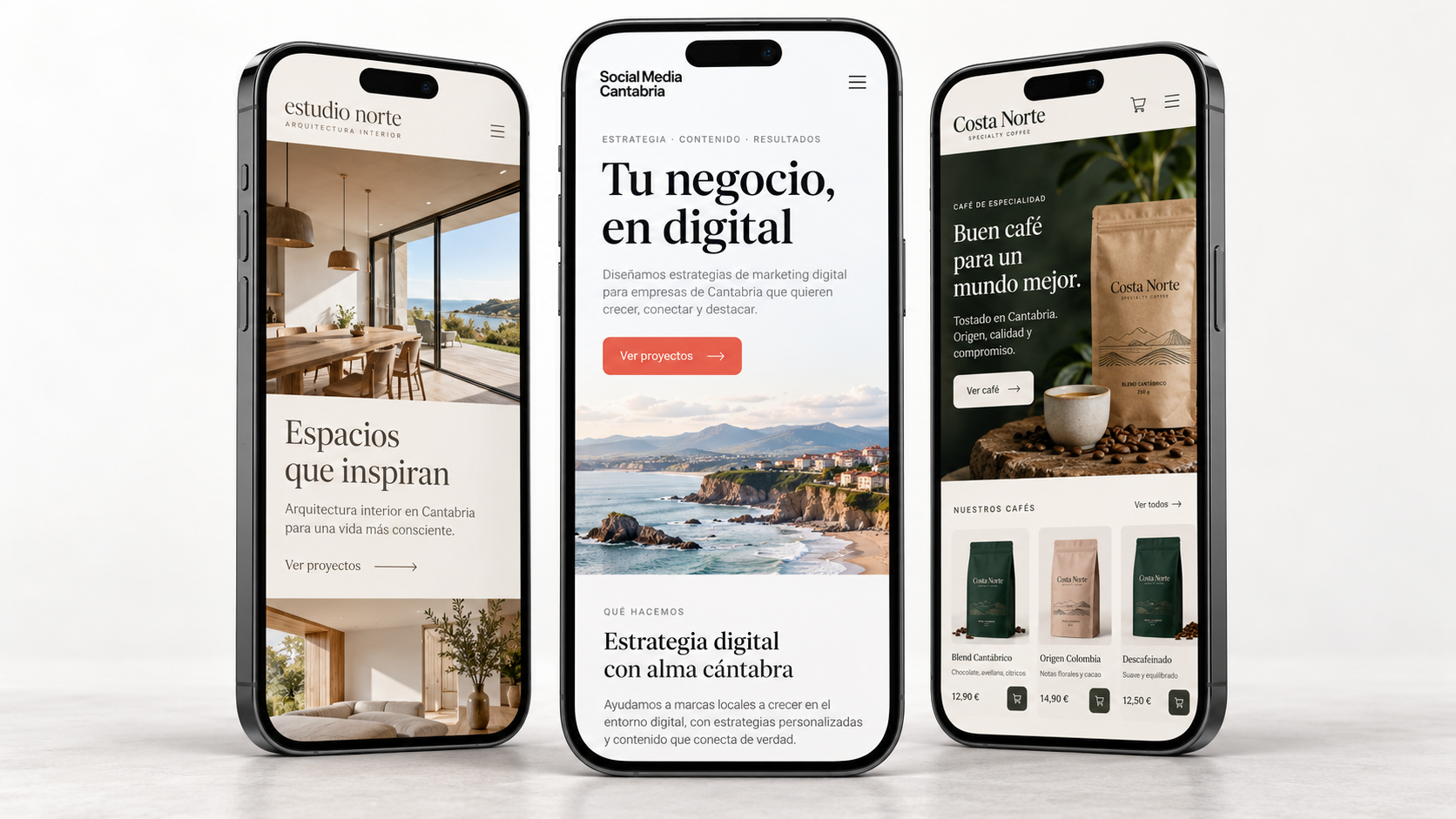 Diseño de páginas web en Cantabria: tres webs responsive vistas en móvil